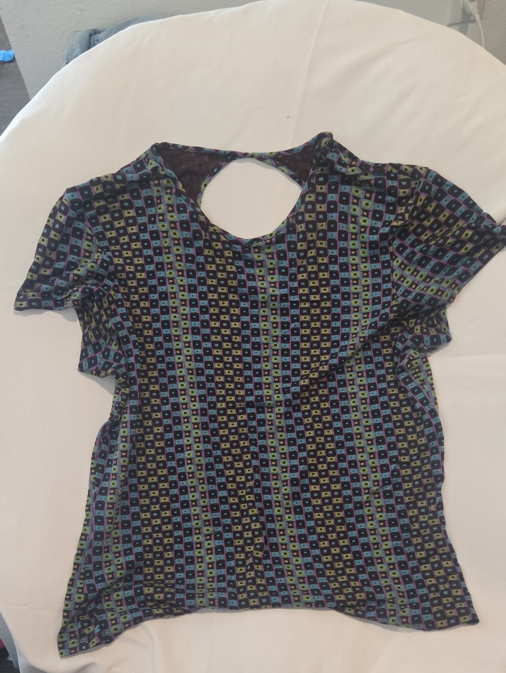 PAIGE Black Multi-Geo Short Sleeve Tee with Back Cutout